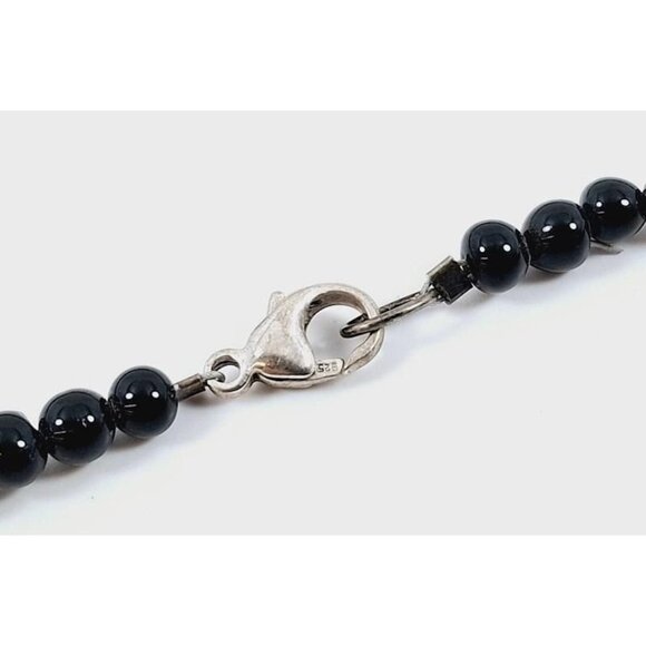 17.5" Sterling Silver & Turquoise Beaded Necklace | Carved Nut & Black Glass Bea - Picture 4 of 6